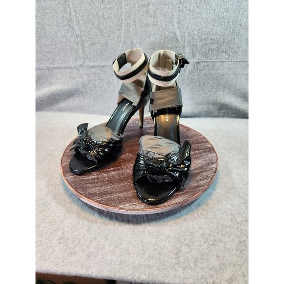 Marc Fisher Brodie Black Patent Leather Bow Heeled Sandals Size 9M - Picture 6 of 9